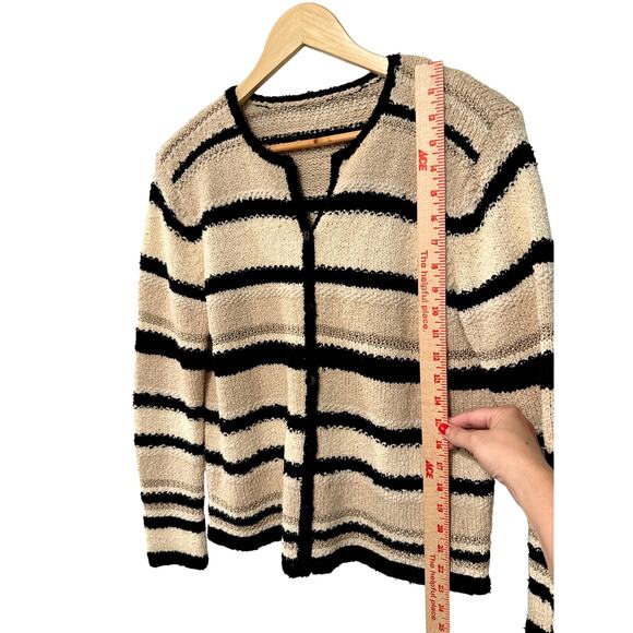 Sezane Vintage M Hand Knit Sweater Jacket SILK Cotton Stripe Neutrals Tan Black - Picture 9 of 10
